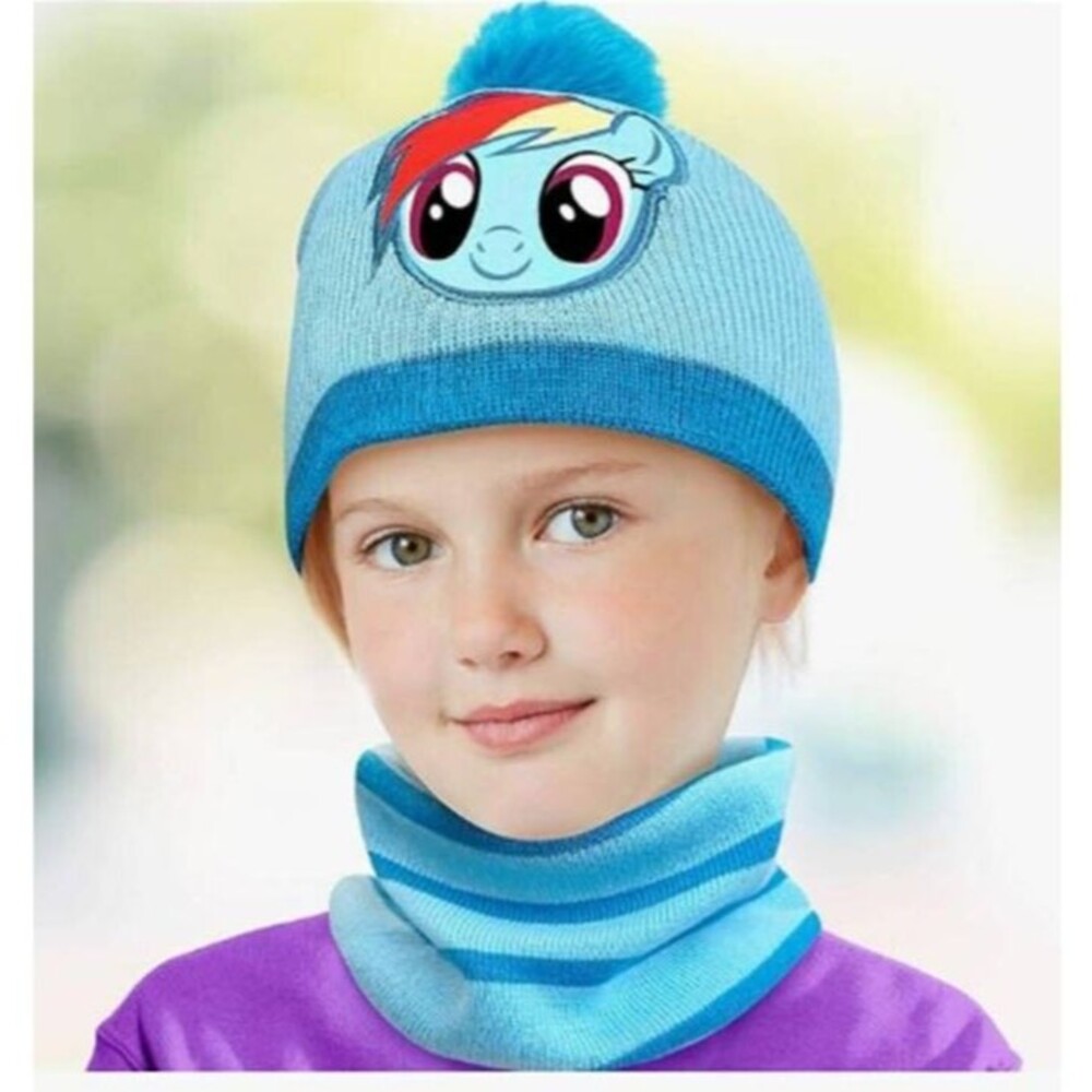 Hasbro My Little Pony Girls Winter Pom Pom Beanie Gloves & Gaiter Set Age 4-7